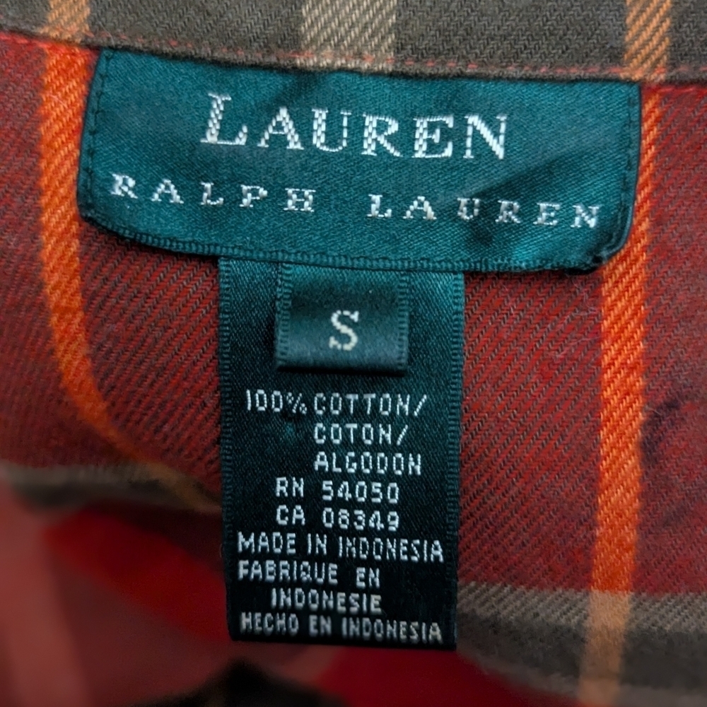 Lauren Ralph Lauren Plaid Flannel Shirt Red Cotton Button Up S - Picture 5 of 7